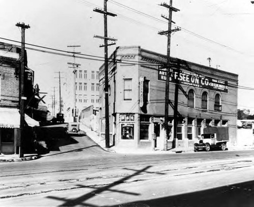 "F. See On Co."- Alameda Street and Marchessault Street corner