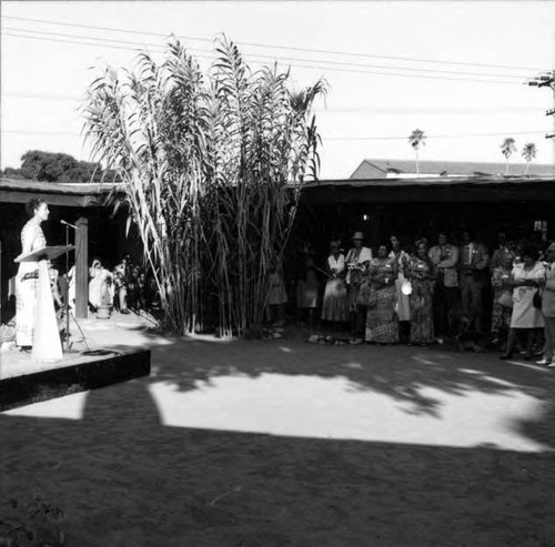 Bicentennial party in Avila Adobe courtyard, dedication of guidebook