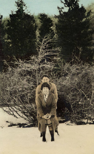 Winter at Valley of the Falls, pictured are Dorothy Siu and Jake