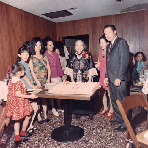 Celebrating mother's birthday. From left to right are: Sarah, Alice, Ko Po Kwok (Esther's mother), Esther and Andrew