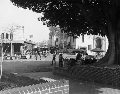 Photograph of Olvera Street in front of the Olvera Street cross