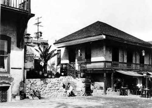 Photograph of Olvera Street side of Pelanconi House after restoration by Plaza De Los Angeles