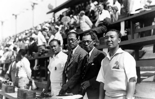 Peter Soo Hoo Sr. judging for a swimming event-1932 Olympics