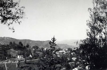 Aerial view of the suburban valley in Los Angeles. The photo was possibly taken from the patio deck of the family house under construction (Spencer Chan family)