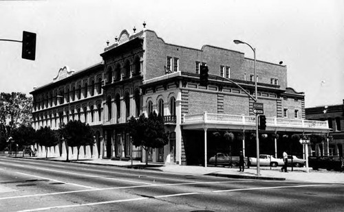 Merced Theater and Pico House together, front and side view, taken from intersection of Main Street and Arcadia Street