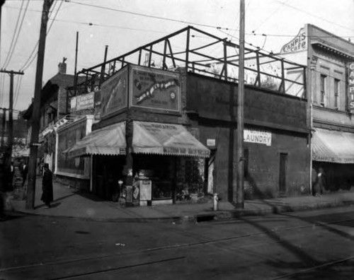 Corner of North Spring Street and Macy. From Los Angeles A City Apart: An Illustrated History by David L. Clark