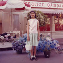 Susan Quan in front of Carnation Company store at Disneyland