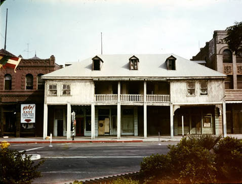 Lugo House with "Help Save Lugo House, Chinese Temple, L.A. Landmarks, " before demolition