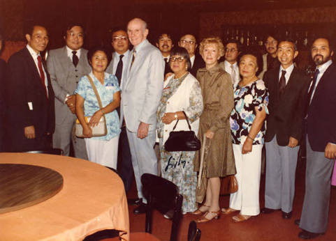 Honoring Cranstons at the Golden Dragon Restaurant in Los Angeles. Lily Chan, president of the CCOA (Chinese Committee on Aging), presented a Chinese lantern and books on Chinese culture