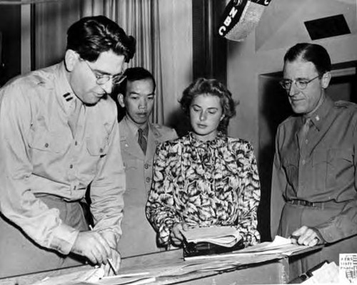 Victor Quon with Meredith Willson and Ingrid Bergman, NBC