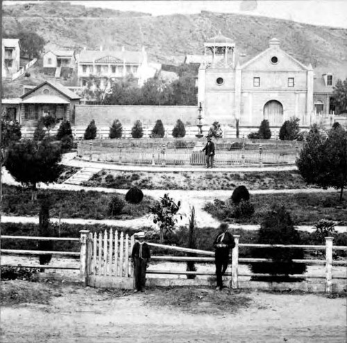 Plaza looking west, shows Cape House Restaurant and the Plaza fountain