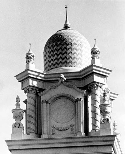 Closeup of the Methodist Plaza Church tower
