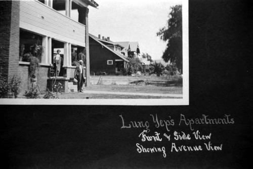 Lung Yep's apartments, front and side view