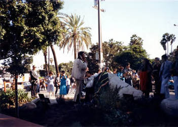 Indian Memorial Garden dedication with Iron Eyes Cody at the plaque/rock