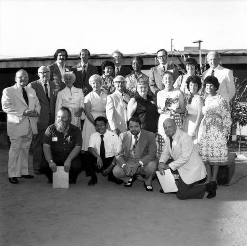 Bicentennial party in Avila Adobe courtyard, dedication of guidebook