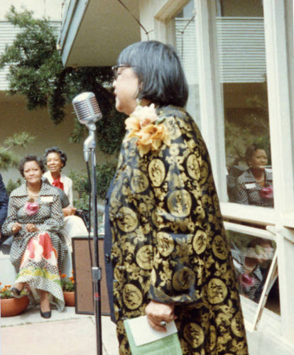 Lily Lum Chan speaking at Steven House, UCLA