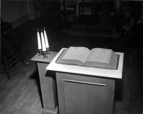 Interior of the Masonic Hall, book and candles