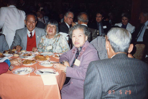 Eating at Mirawa Restaurant in Los Angeles, Lily Lum Chan, Mr. & Mrs. Lau Yew Kwong attend Ronald Lew's party