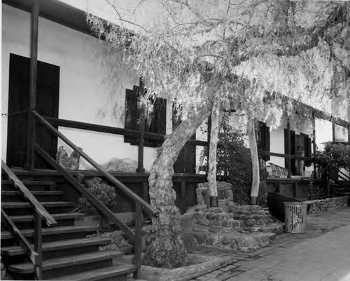 "Avila Adobe Restoration Fund" Olvera Street facade of Avila adobe looking towards M.T.A