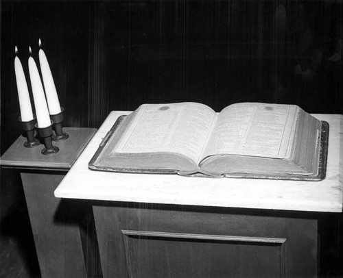 Masonic Hall interior, book and candles