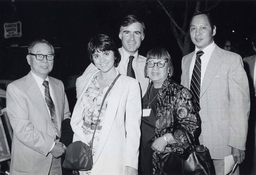 Dinner at the Golden Dragon Restaurant. Present are Stanley Chan, Linda Rhinstadt, Governor Edmund G. Brown, Lily Lum Chan and Howard Quon