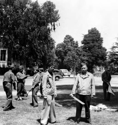 California State Chinese Militia weekly training. Exposition Park, California. State Armory area