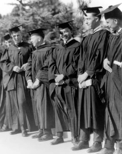 Peter Soo Hoo Sr. with fellow graduates at the University of Southern California Graduation Commencement. He graduated with a degree in Engineering