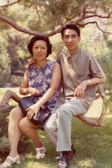 Show Fung and Chai Yip Quan (Steve Mar's maternal grandparents) seated on a tree