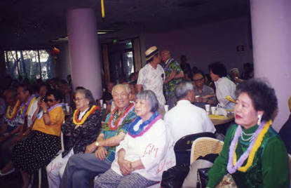 CCOA Nutrition program, Hawaiian Day, in which Cathay Bank of Los Angeles presented the Chinese Committee a check. Lily Chan was the vice president of the board of the Los Angeles CCOA