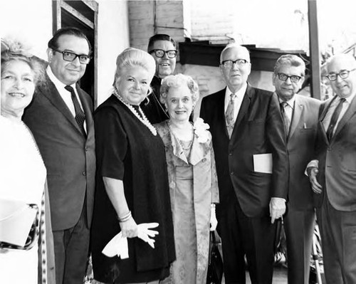 Group of people, including Bishop Ward, Consuelo de Bonzo, Judge Faries and June Parks, at the dedication of the Christine Sterling plaque