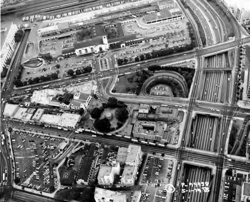 Aerial photo of the El Pueblo area of downtown Los Angeles