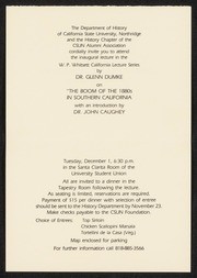 Whitsett California Lecture Series, The Boom of the 1880s Invitation