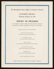 Report of Progress, Luncheon Meeting, Metro Water District, February 20, 1958