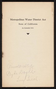 Brochure Metropolitan Water District Act, Amended 1931
