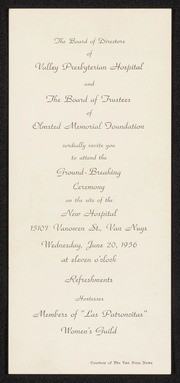 Ground Breaking Ceremony Invitation, New Hospital, Valley Presbyterian, 1956
