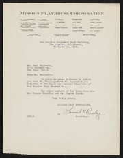 Mission Playhouse Correspondence to Paul Whitsett, 1928