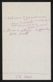 Handwritten Note likely from Jim Aldrich Regarding Van Nuys Hotel