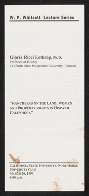 Whitsett California Lecture Series, Rancheros of the Land, 1993