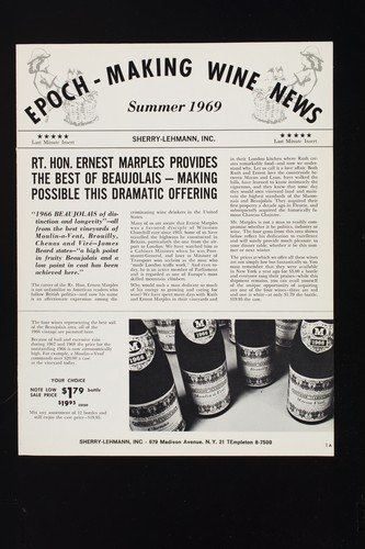 Epoch Making WIne News Summer 1969