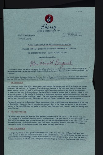 Report. Present Wine Situation 1962