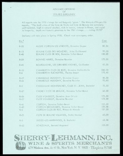 September 1977: Advance Offering of 1976 Red Burgundy