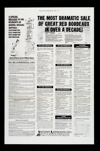 April 1977: The Most Dramatic Sale of Great Red Bordeaux In Over A Decade! (Special to Long Island Residents)