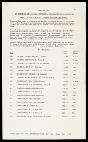 April 1976: Private Sale of Outstanding Bordeaux, Burgundy, Rhones, etc