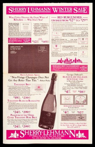 January 1989: Sherry-Lehmann Winter Sale