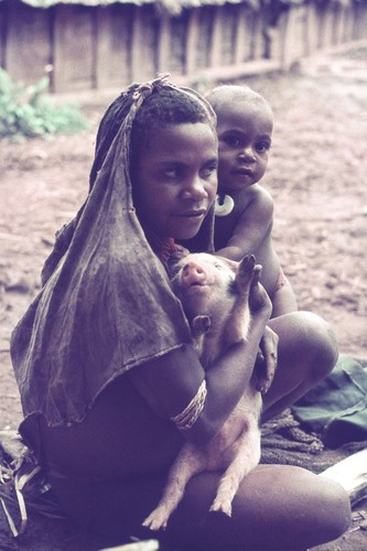 Mother, daughter, and piglet