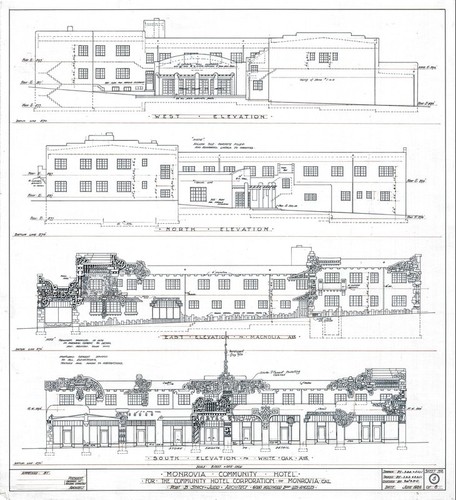 Aztec Hotel: Exterior elevation drawings