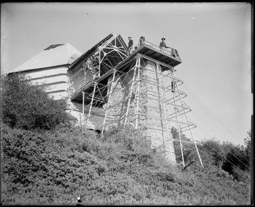 Snow telescope building, rolling shelter and stone columns, Mount Wilson Observatory