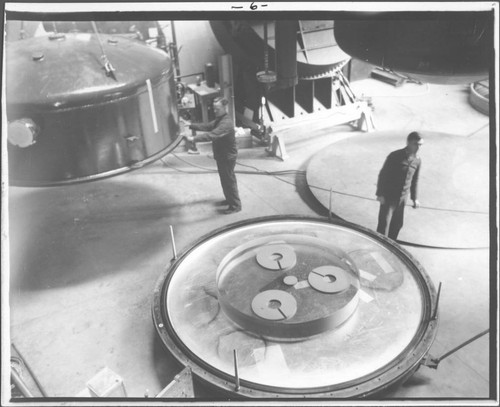 The 60-inch mirror in the base of the aluminizing tank, Mount Wilson Observatory