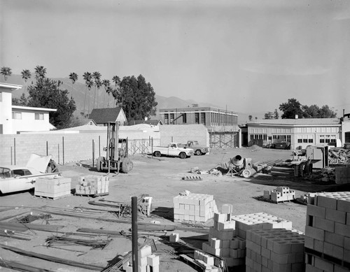 Construction of parking garage and parking stalls at Mount Wilson Observatory's office building, Pasadena