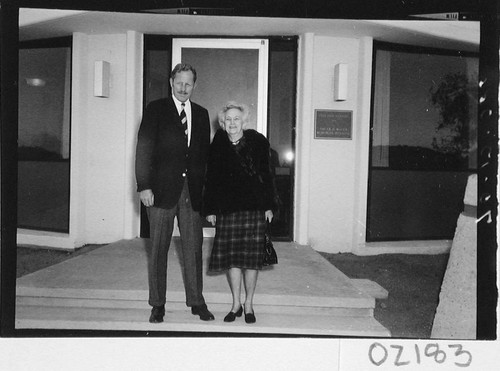 George Hale and Margaret Hale Scherer outside the Oscar G. Mayer memorial building, Palomar Observatory